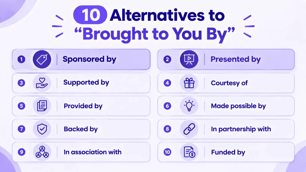 10 alternatives to brought to you by including sponsored by and presented by