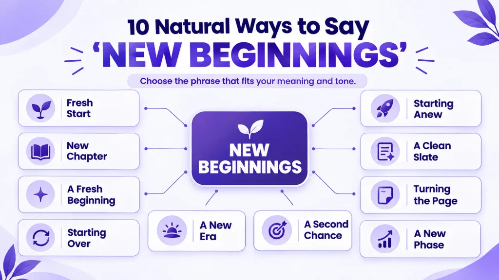 10 natural ways to say new beginnings including fresh start, new chapter, and starting over