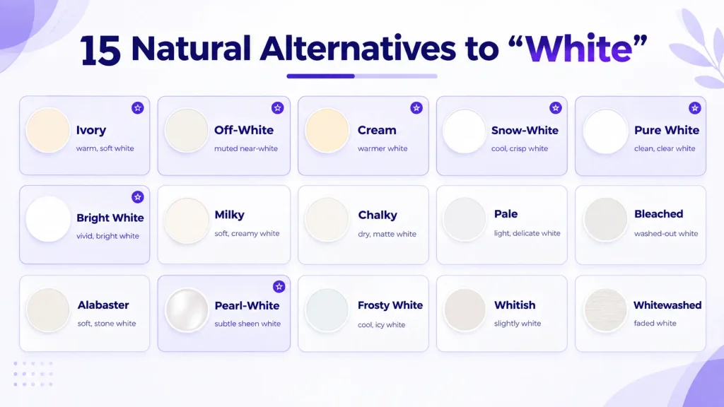 15 natural alternatives to white including ivory, cream, off-white, and snow-white