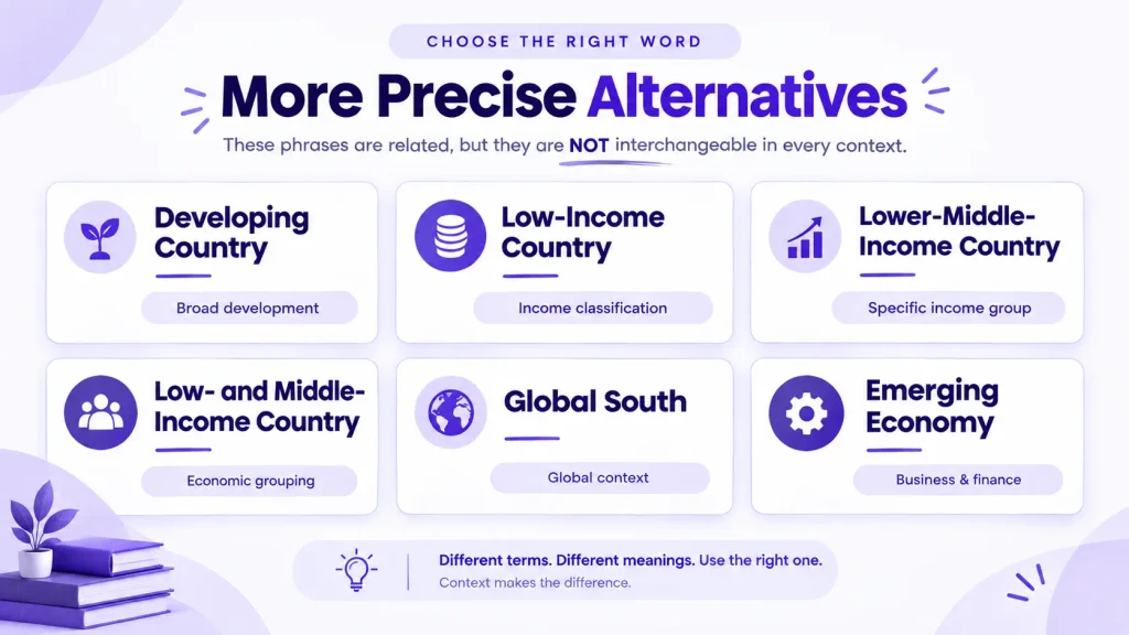 Precise alternatives to Third World country including developing country and low-income country