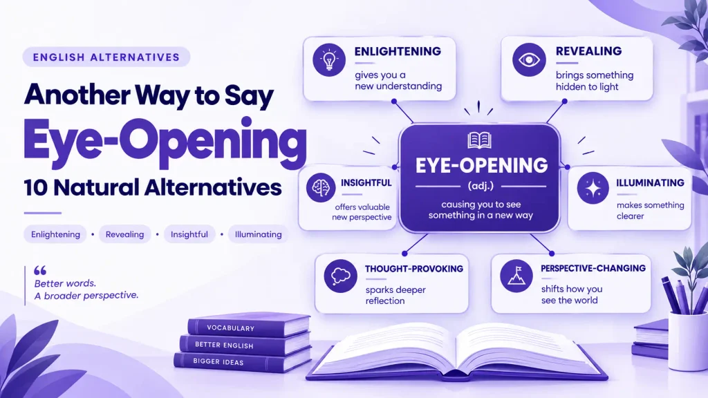 Another way to say eye opening with natural alternatives including enlightening, revealing, insightful, and illuminating