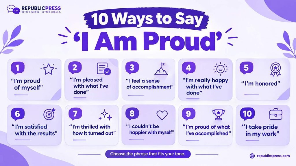 Infographic showing 10 natural alternatives to say I am proud