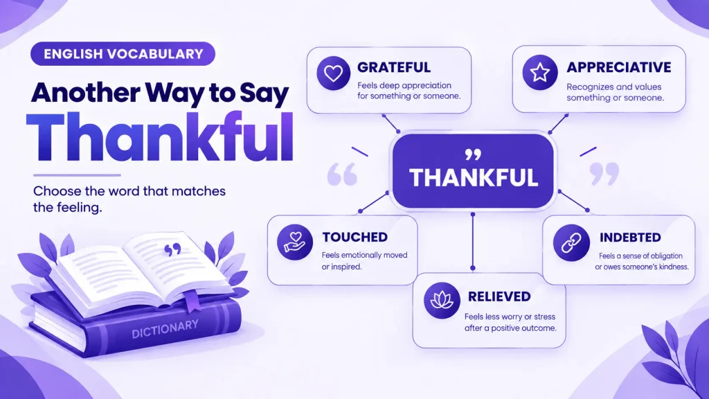 Another way to say thankful with grateful appreciative and touched alternatives