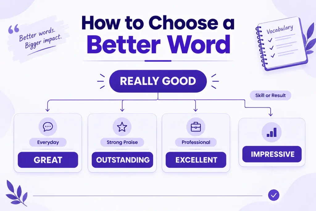 Guide for choosing better words instead of really good based on tone and context