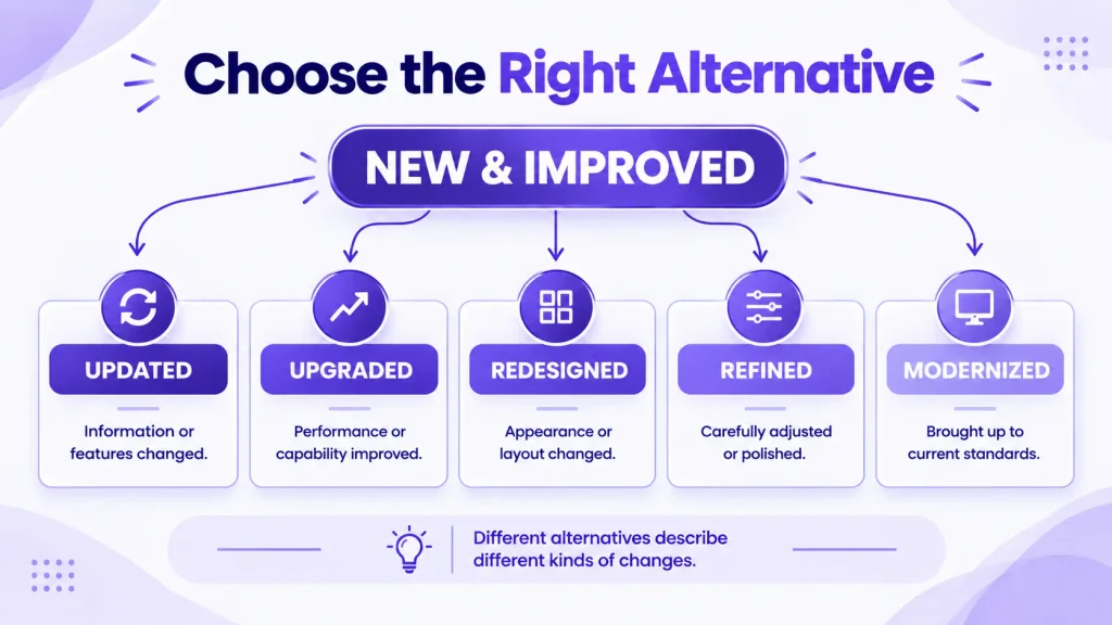 How to choose the right alternative to new and improved by context