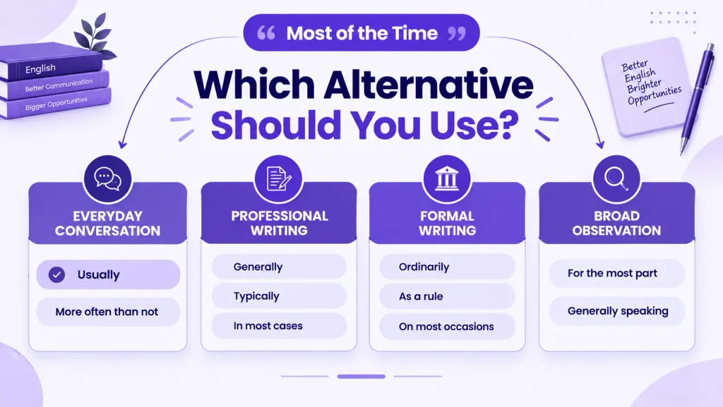 guide to choosing the right alternative to most of the time by context and tone