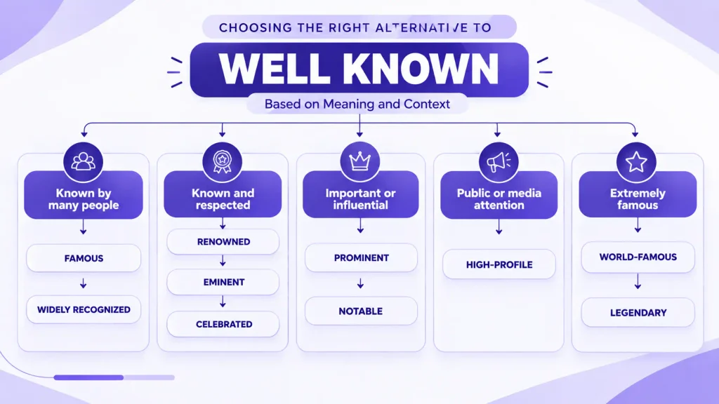 How to choose the right alternative to well known based on meaning and context