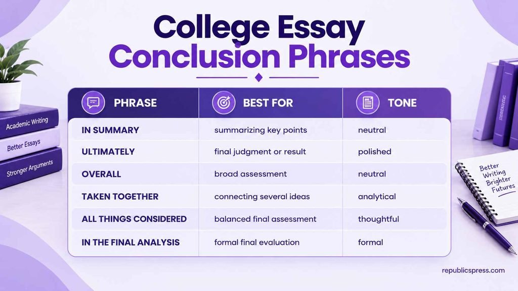 College essay conclusion transition phrases and when to use them