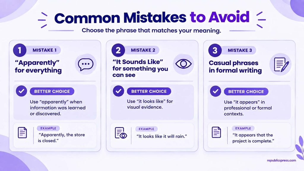 Common mistakes when using alternatives to it seems