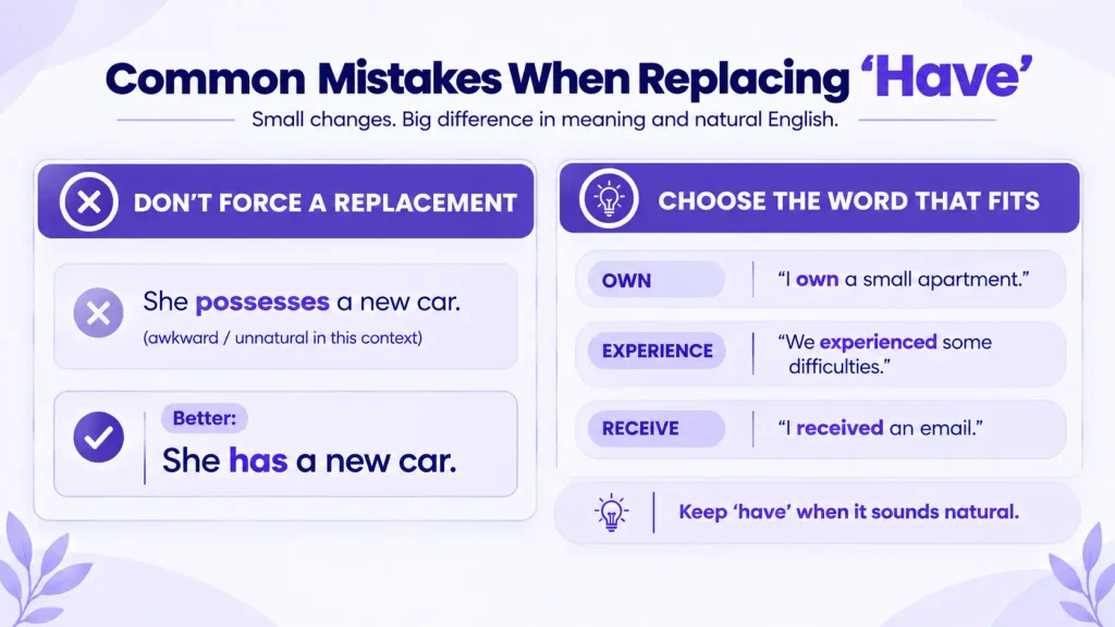 Common mistakes when replacing have with other English words