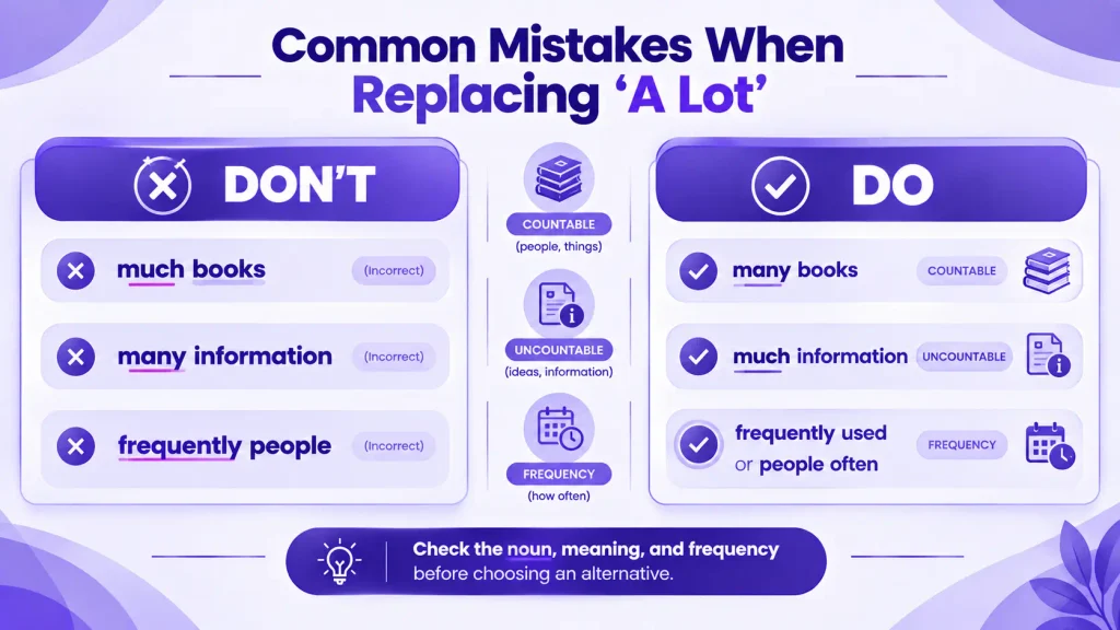 Common mistakes when replacing a lot with many much and other alternatives