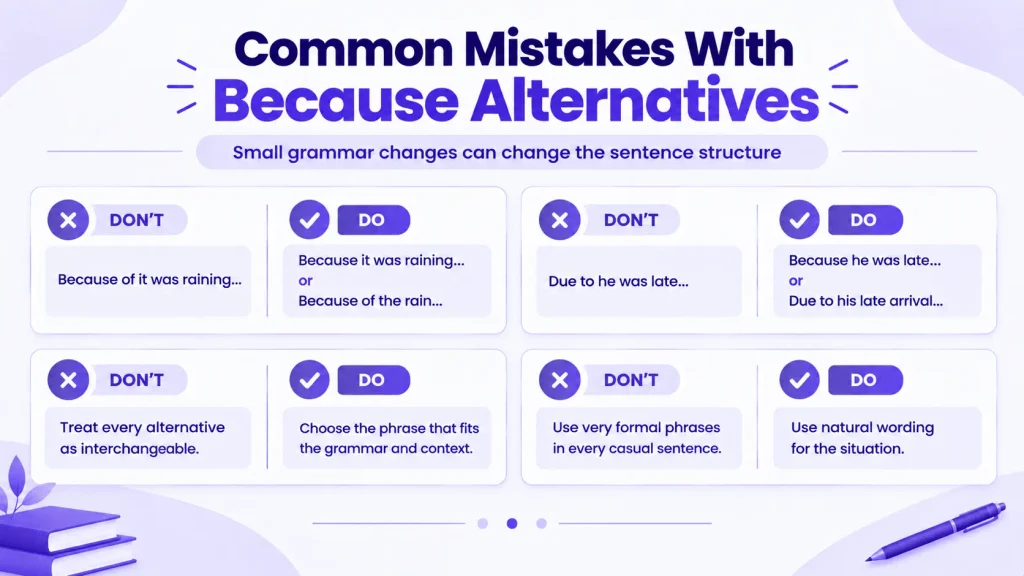 common mistakes when using alternatives to because