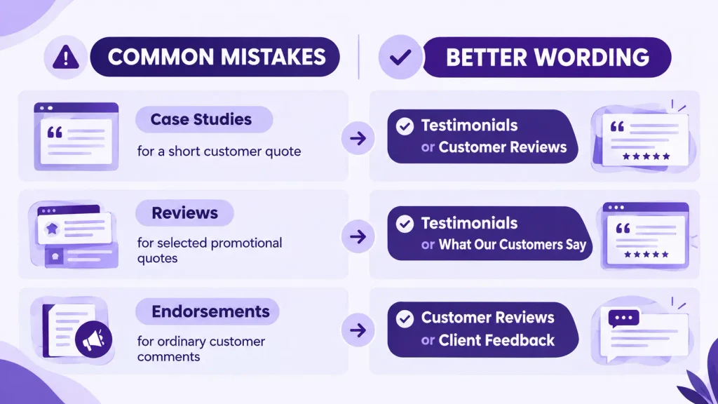 common mistakes when choosing testimonial labels for a website