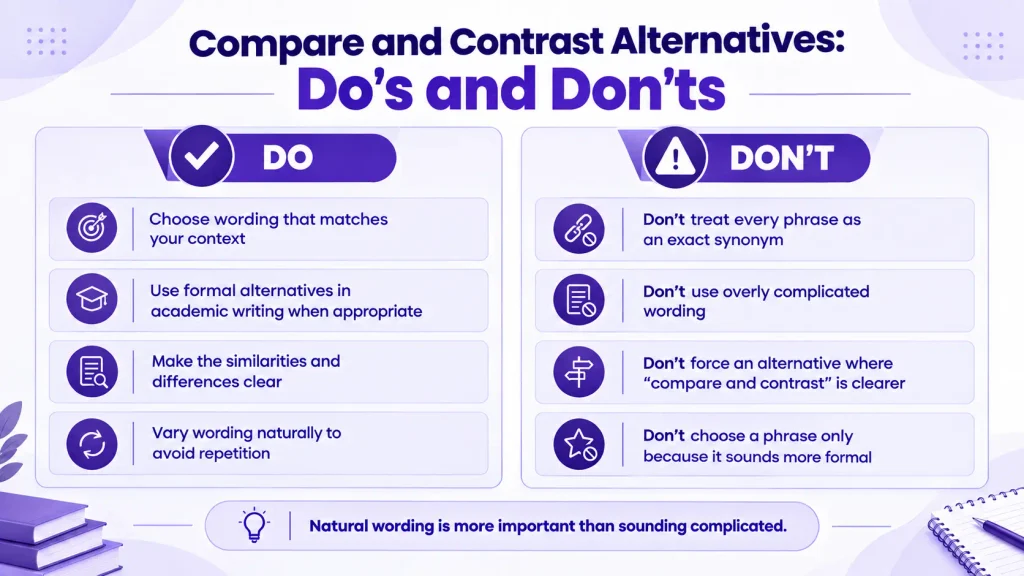 Dos and don'ts for using alternatives to compare and contrast