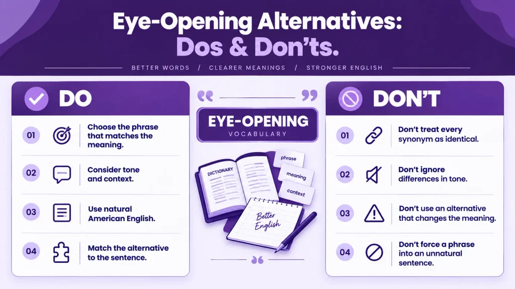 Dos and don’ts for using alternatives to eye opening in English