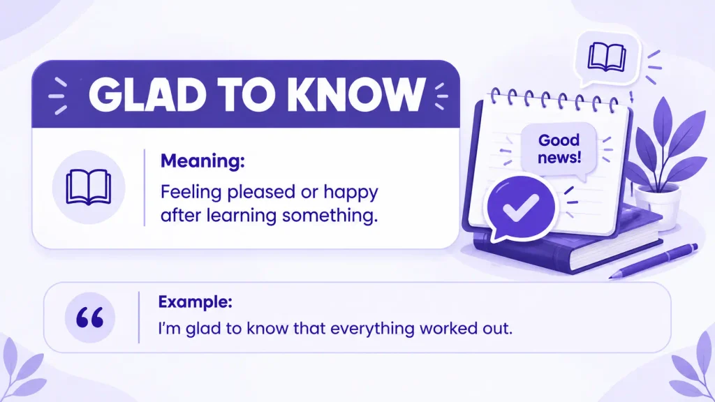 Glad to know meaning and example in American English