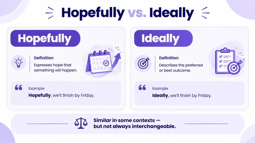 Difference between hopefully and ideally with example sentences