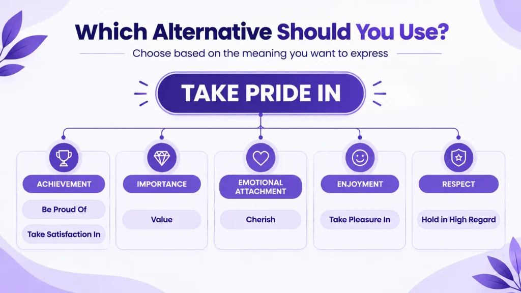 Guide showing which alternative to take pride in to use for achievement emotion respect or enjoyment