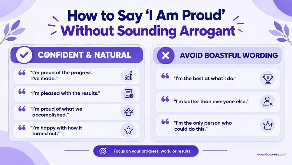 Examples of confident ways to say I am proud without sounding arrogant