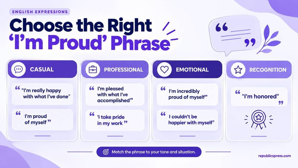 Tone and context guide for choosing alternatives to I am proud
