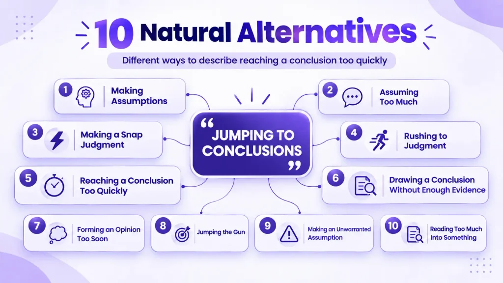 Ten natural alternatives to saying jumping to conclusions in American English