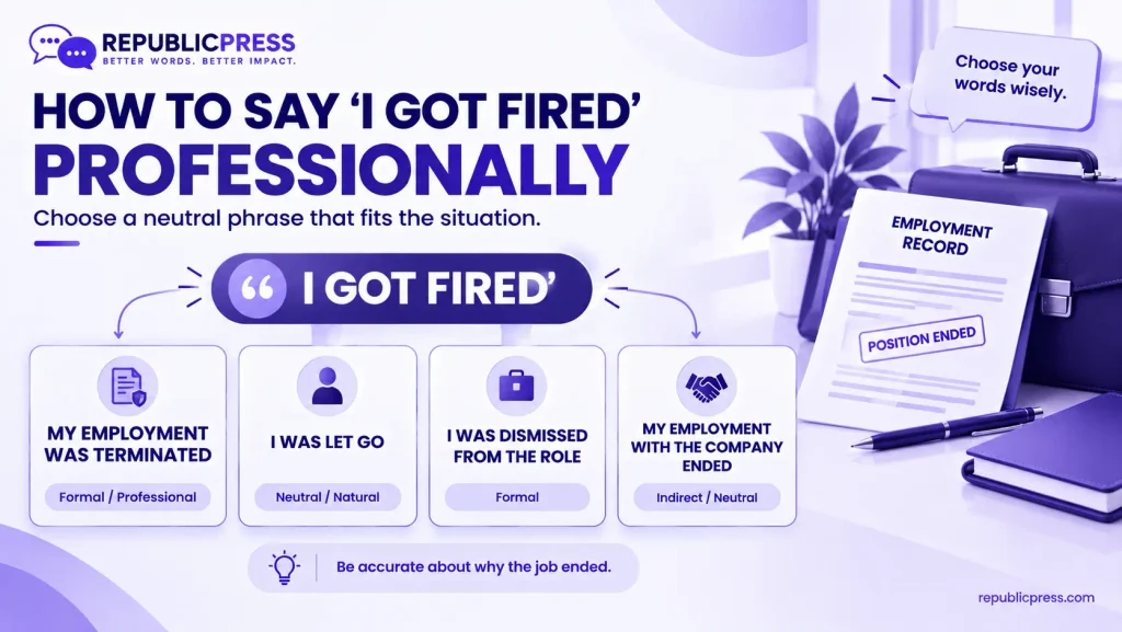 Professional ways to say I got fired in workplace English