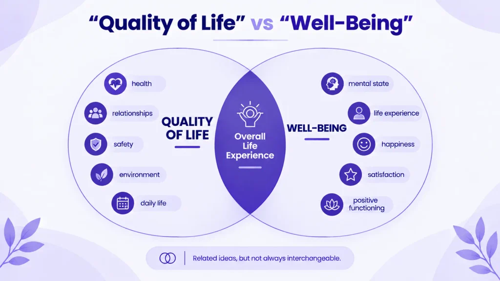 Quality of life and well-being comparison diagram