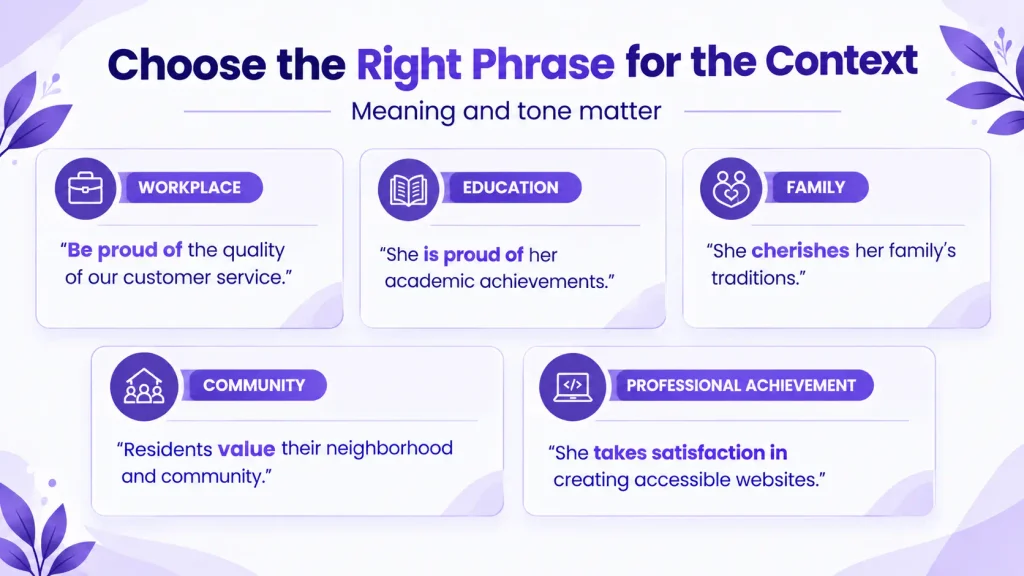 Examples of pride expressions for workplace education family community and professional achievement