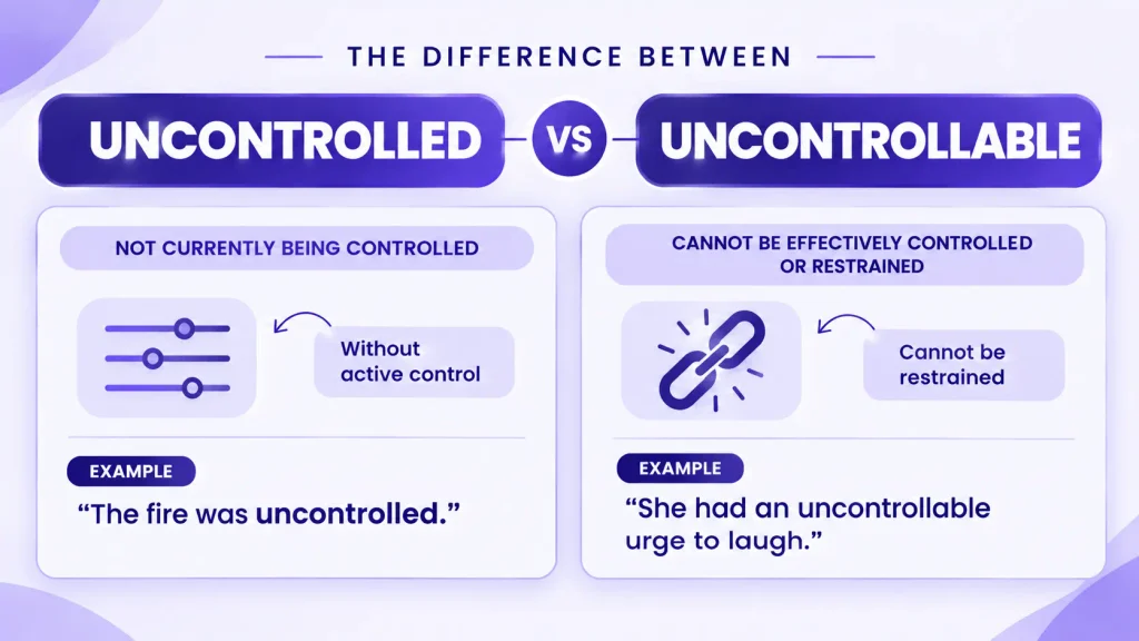 Difference between uncontrolled and uncontrollable with English examples