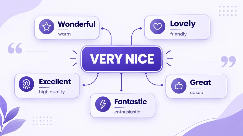 Infographic showing natural alternatives to very nice, including wonderful, lovely, excellent, fantastic, and great