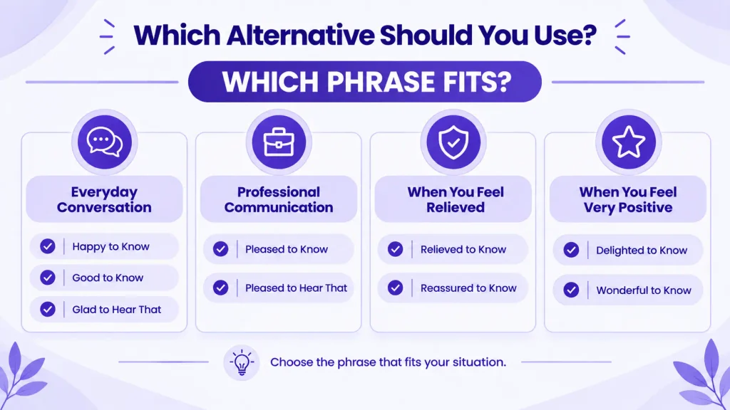 How to choose the right alternative to glad to know for different situations