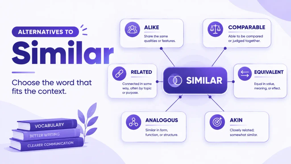 Comparison of synonyms for similar including alike, comparable, related, and equivalent