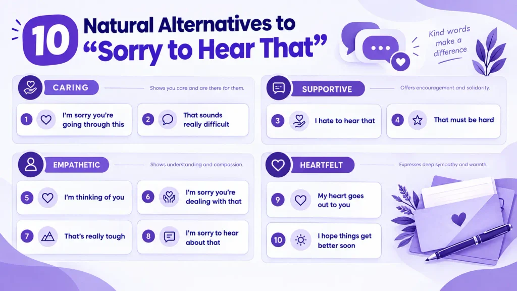 Natural alternatives to say sorry to hear that in different situations