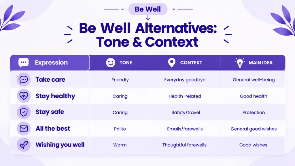 comparison of be well alternatives by tone and context