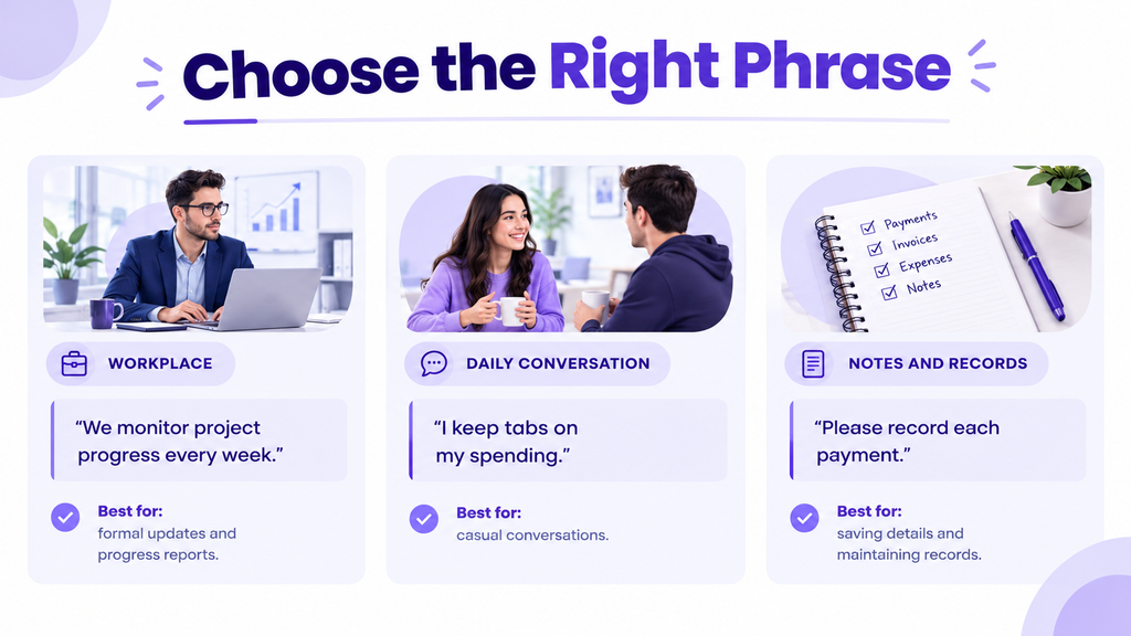 Examples of choosing alternatives to keep track of in professional emails and everyday conversations