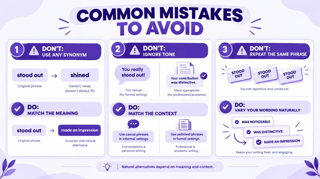 Common mistakes when using alternatives to stood out in English