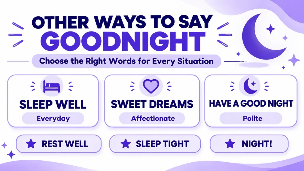 Infographic showing alternatives to goodnight, including sleep well, sweet dreams, and have a good night.