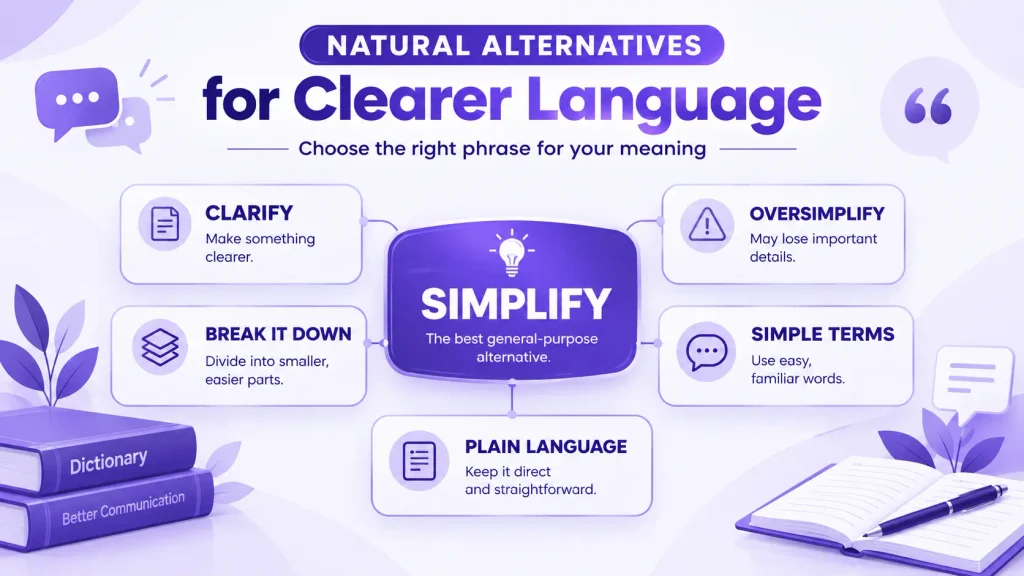 Natural language alternatives including simplify, clarify, break it down, and plain language