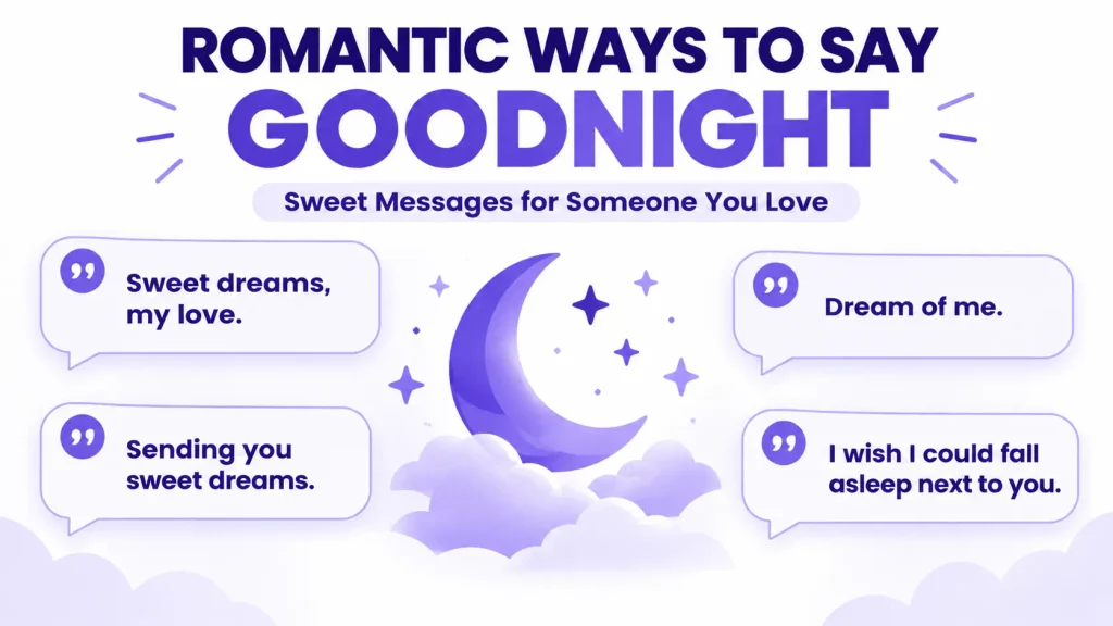 Romantic goodnight text examples featuring sweet dreams my love and dream of me.